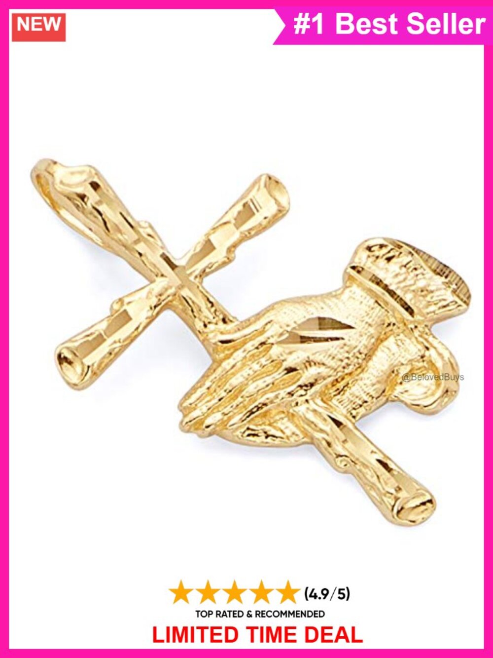 14K Yellow Gold Praying Hand Cross Charm Pendant
